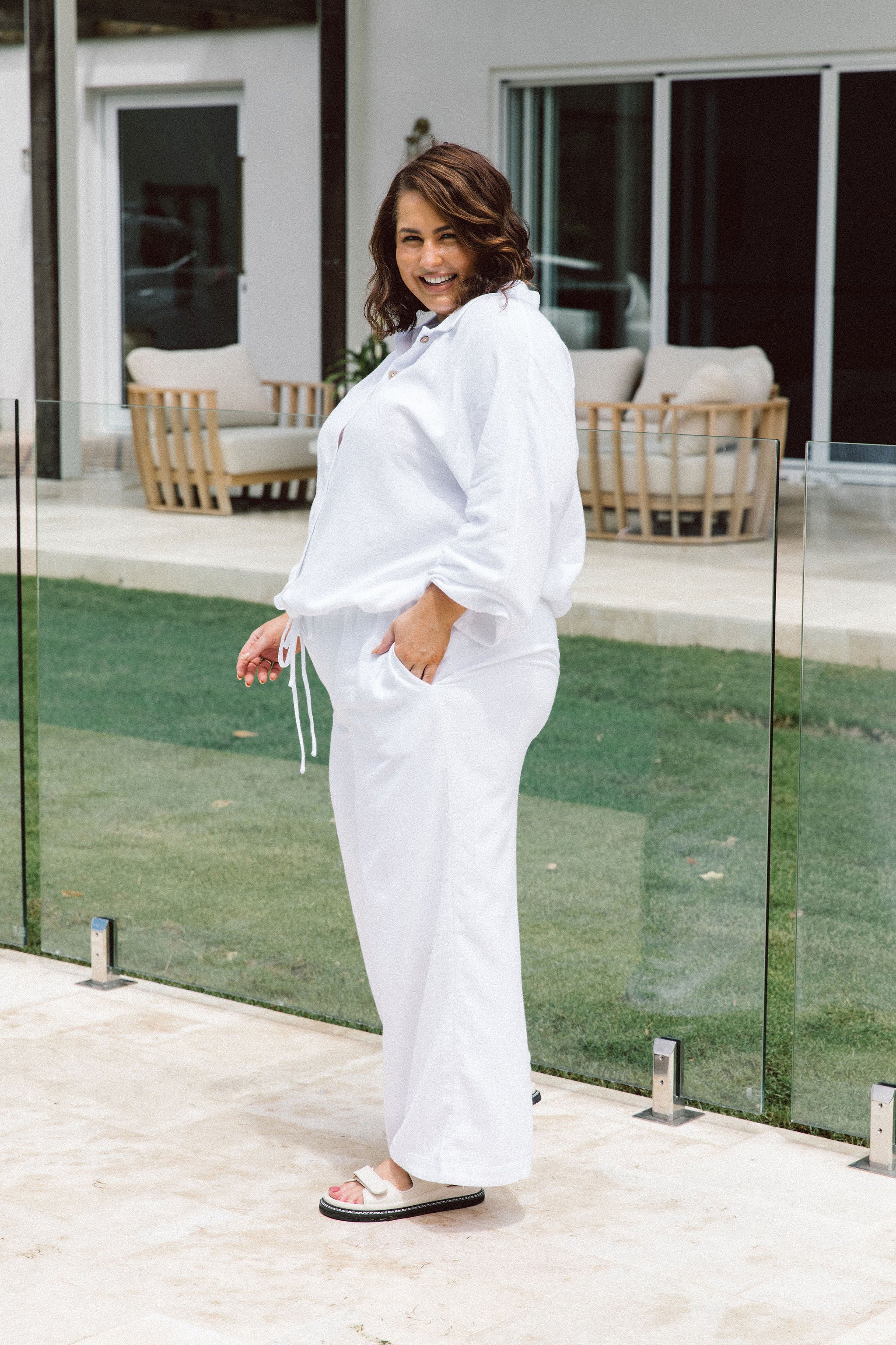 Plus size white 2024 linen pants suit